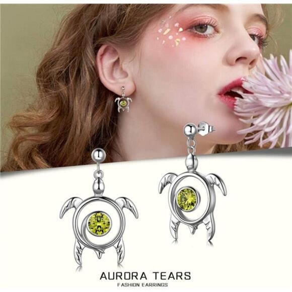 Adjustable Turtle Earrings Aurora Tears Set Celtic Spiral 925 Sterling Silver - Picture 5 of 6